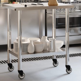 Mesa de trabajo de cocina con ruedas acero inox 82,5x55x85 cm