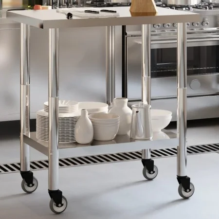 Küchenarbeitstisch mit Edelstahlrädern 82,5x55x85 cm von , Wiederherstellung - Ref: Foro24-376463, Preis: 135,87 €, Rabatt: %