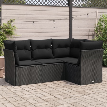 Juego de sofás jardín 4 pzas con cojines ratán sintético negro de , Conjuntos de jardín - Ref: Foro24-3217575, Precio: 278,26 €