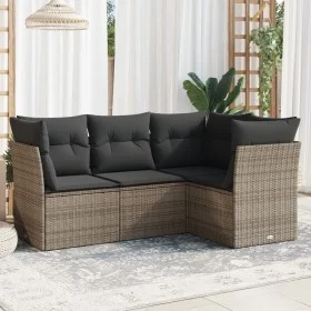 Garden sofa set 4 pieces with gray synthetic rattan cushions by , Garden sets - Ref: Foro24-3217580, Price: 259,28 €, Discoun...