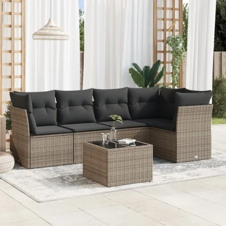 6-piece garden furniture set with gray synthetic rattan cushions by , Garden sets - Ref: Foro24-3217610, Price: 356,43 €, Dis...