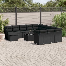 Garden sofa and cushion set 13 pieces black synthetic rattan by , Garden sets - Ref: Foro24-3250474, Price: 854,43 €, Discoun...