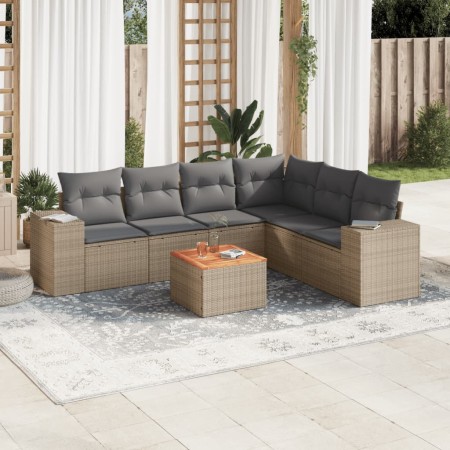 Set of 7-piece garden sofas and beige synthetic rattan cushions by , Garden sets - Ref: Foro24-3257795, Price: 460,82 €, Disc...