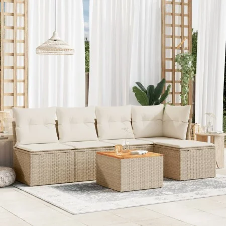 Garden sofa set with 6-piece synthetic rattan beige cushions by , Garden sets - Ref: Foro24-3223601, Price: 343,68 €, Discoun...