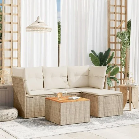 Gartensofa-Set mit Kissen, 5-teilig, beiges synthetisches Rattan von , Gartensets - Ref: Foro24-3223608, Preis: 306,80 €, Rab...