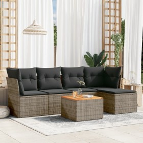 Set de muebles de jardín 6 pzas y cojines ratán sintético gris