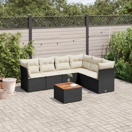 Set de comedor de jardín 7 pzas y cojines ratán sintético negro de , Conjuntos de jardín - Ref: Foro24-3223655, Precio: 410,3...