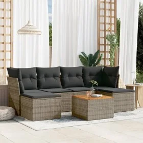 7-piece garden sofa set with gray PE rattan cushions by , Garden sets - Ref: Foro24-3223771, Price: 356,42 €, Discount: %