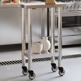 Mesa de trabajo de cocina con ruedas acero inox 55x30x85 cm