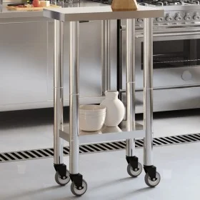 Mesa de trabajo de cocina con ruedas acero inox 55x30x85 cm de , Restauración - Ref: Foro24-376459, Precio: 98,42 €, Descuent...