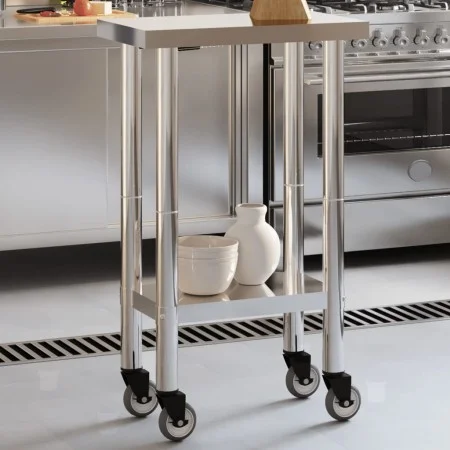 Küchenarbeitstisch mit Rädern Edelstahl 55x30x85 cm von , Wiederherstellung - Ref: Foro24-376459, Preis: 98,42 €, Rabatt: %