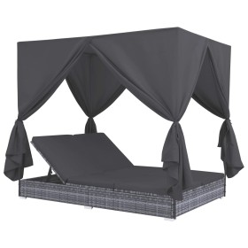 Lounger bed with gray synthetic rattan curtains by vidaXL, Outdoor beds - Ref: Foro24-45647, Price: 478,45 €, Discount: %