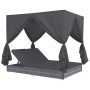 Tumbona cama con cortinas de ratán sintético gris de vidaXL, Camas para exteriores - Ref: Foro24-45647, Precio: 478,45 €, Des...