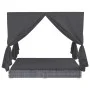 Tumbona cama con cortinas de ratán sintético gris de vidaXL, Camas para exteriores - Ref: Foro24-45647, Precio: 469,30 €, Des...