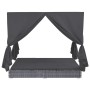 Tumbona cama con cortinas de ratán sintético gris de vidaXL, Camas para exteriores - Ref: Foro24-45647, Precio: 478,45 €, Des...