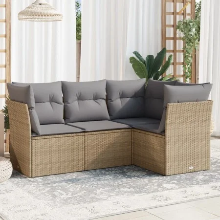 Gartensofa-Set mit Kissen, 4-teilig, beiges synthetisches Rattan von , Gartensets - Ref: Foro24-3217579, Preis: 261,32 €, Rab...