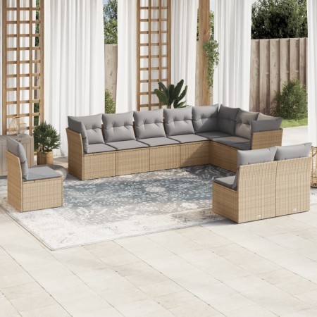 Gartensofa-Set mit beigen Kissen, 10-teilig, synthetisches Rattan von , Gartensets - Ref: Foro24-3249638, Preis: 646,12 €, Ra...