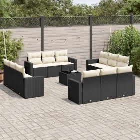 Garden sofa and cushion set 13 pieces black synthetic rattan by , Garden sets - Ref: Foro24-3218766, Price: 846,33 €, Discoun...
