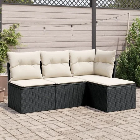 4-teilige Gartensofagarnitur mit schwarzen synthetischen Rattankissen von , Gartensets - Ref: Foro24-3217496, Preis: 220,75 €...
