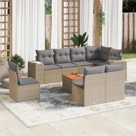 9-teiliges Gartensofa-Set mit beigen synthetischen Rattankissen von , Gartensets - Ref: Foro24-3257816, Preis: 582,70 €, Raba...