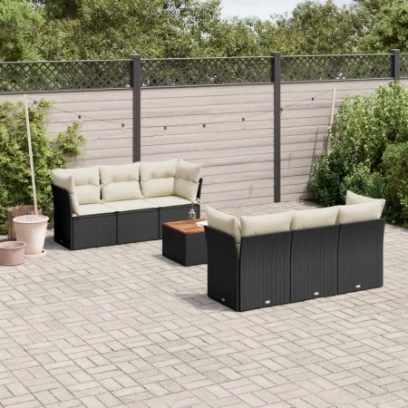 7-teiliges Garten-Essset und schwarze Kissen aus synthetischem Rattan von , Gartensets - Ref: Foro24-3223487, Preis: 421,06 €...
