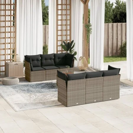 7-piece garden sofa set with gray PE rattan cushions by , Garden sets - Ref: Foro24-3223491, Price: 410,36 €, Discount: %