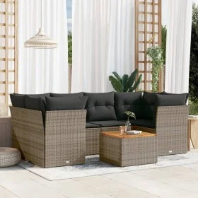 7-piece garden sofa set with gray PE rattan cushions by , Garden sets - Ref: Foro24-3223498, Price: 410,36 €, Discount: %