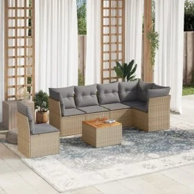 7-piece garden sofa set and beige synthetic rattan cushions by , Garden sets - Ref: Foro24-3223665, Price: 414,84 €, Discount: %