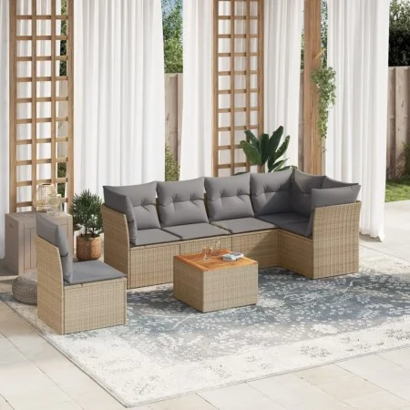 7-piece garden sofa set and beige synthetic rattan cushions by , Garden sets - Ref: Foro24-3223665, Price: 414,84 €, Discount: %