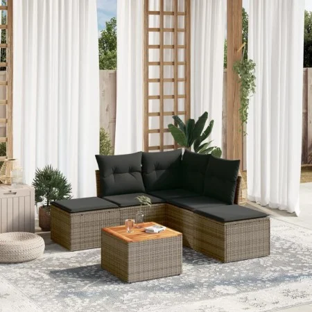 6-piece garden furniture set and gray synthetic rattan cushions by , Garden sets - Ref: Foro24-3223673, Price: 292,72 €, Disc...
