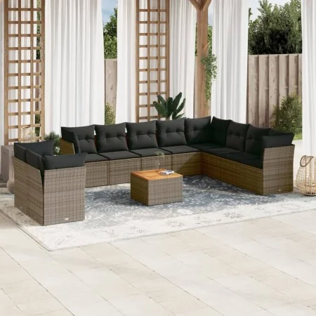 Set de sofás de jardín 11 pzas y cojines ratán sintético gris de , Conjuntos de jardín - Ref: Foro24-3223722, Precio: 647,92 ...
