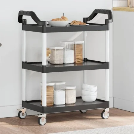 3-stöckiger Wagen aus schwarzem Aluminium, 81 x 41 x 92 cm von , Küchen- und Speisewagen - Ref: Foro24-30320, Preis: 76,47 €,...