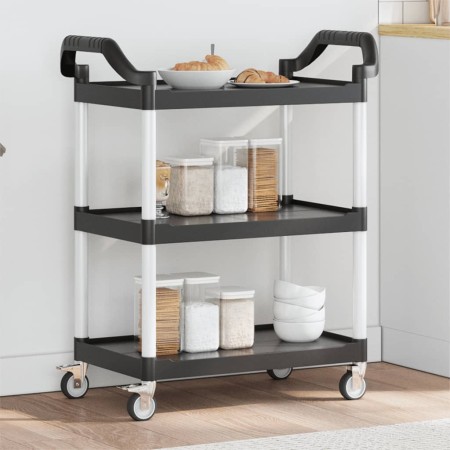 3-stöckiger Wagen aus schwarzem Aluminium, 81 x 41 x 92 cm von , Küchen- und Speisewagen - Ref: Foro24-30320, Preis: 84,80 €,...