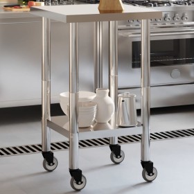 Mesa de trabajo de cocina con ruedas acero inox 55x55x85 cm de , Restauración - Ref: Foro24-376462, Precio: 192,01 €, Descuen...