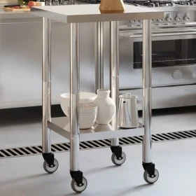Mesa de trabajo de cocina con ruedas acero inox 55x55x85 cm de , Restauración - Ref: Foro24-376462, Precio: 186,68 €, Descuen...