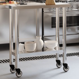 Mesa de trabajo de cocina con ruedas acero inox 82,5x30x85 cm