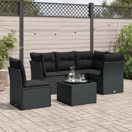 6-teiliges Gartensofa-Set und schwarze synthetische Rattankissen von , Gartensets - Ref: Foro24-3217645, Preis: 387,81 €, Rab...
