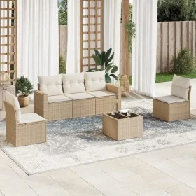 Garden sofa set with cushions 6 pieces beige synthetic rattan by , Garden sets - Ref: Foro24-3218788, Price: 389,90 €, Discou...