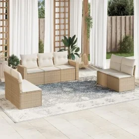 7-teiliges Gartensofa-Set und beigefarbene synthetische Rattankissen von , Gartensets - Ref: Foro24-3218818, Preis: 457,99 €,...