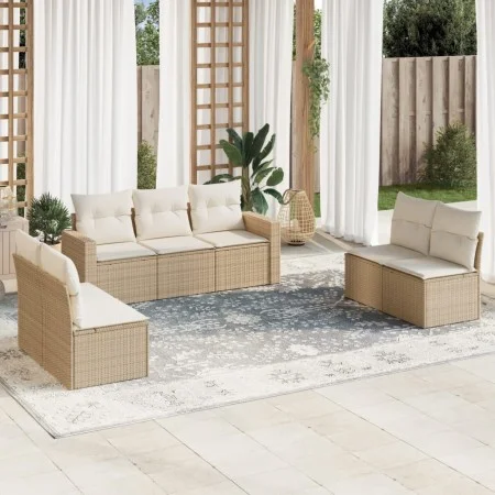 7-piece garden sofa set and beige synthetic rattan cushions by , Garden sets - Ref: Foro24-3218818, Price: 457,99 €, Discount: %