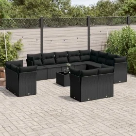 Garden sofa and cushion set 13 pieces black synthetic rattan by , Garden sets - Ref: Foro24-3218535, Price: 902,85 €, Discoun...