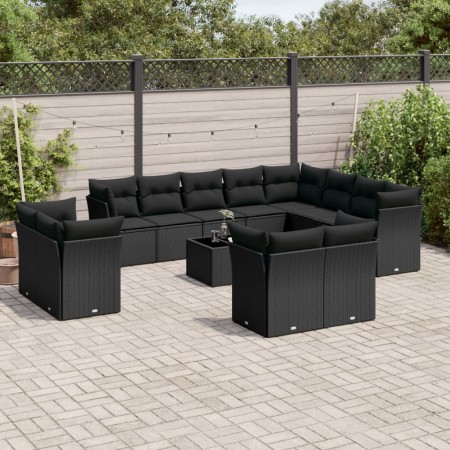 Garden sofa and cushion set 13 pieces black synthetic rattan by , Garden sets - Ref: Foro24-3218535, Price: 886,62 €, Discoun...