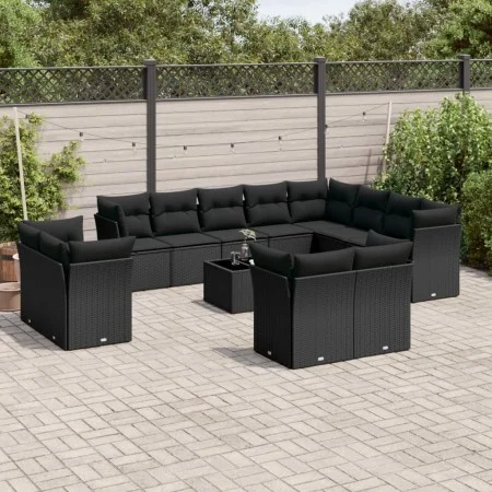 Garden sofa and cushion set 13 pieces black synthetic rattan by , Garden sets - Ref: Foro24-3218535, Price: 902,85 €, Discoun...
