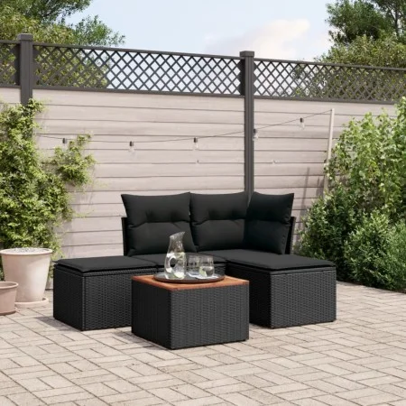 Set de muebles de jardín 5 pzas y cojines ratán sintético negro de , Conjuntos de jardín - Ref: Foro24-3223584, Precio: 263,2...