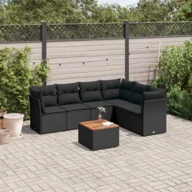 7-piece garden dining set and black synthetic rattan cushions by , Garden sets - Ref: Foro24-3223654, Price: 445,45 €, Discou...