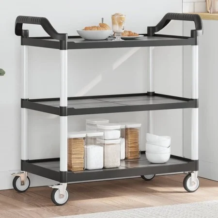3-stöckiger Wagen aus schwarzem Aluminium, 99 x 50 x 96 cm von , Küchen- und Speisewagen - Ref: Foro24-30318, Preis: 120,35 €...