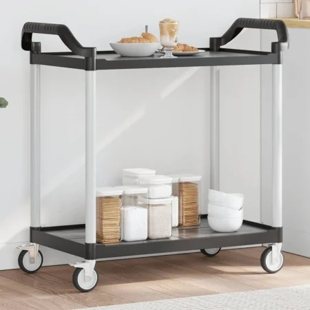 2-tier black aluminum trolley 99x50x97 cm by , Kitchen and dining carts - Ref: Foro24-30324, Price: 94,31 €, Discount: %
