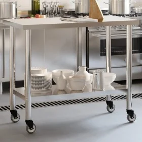 Kitchen work table with stainless steel wheels 110x55x85 cm by , Restoration - Ref: Foro24-376464, Price: 135,05 €, Discount: %