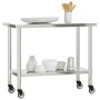 Mesa de trabajo de cocina con ruedas acero inox 110x55x85 cm