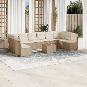 Set de sofás de jardín 11pzas con cojines ratán sintético beige